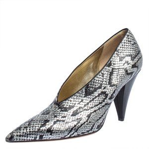 Celine soft v-neck silver snake cone heels